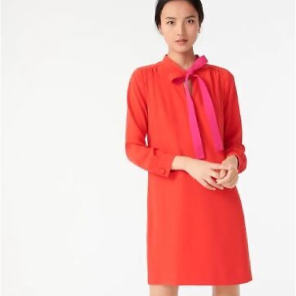 J. Crew Cerise Blossom Shift dress with necktie in 365 crepe Size 12 AR672